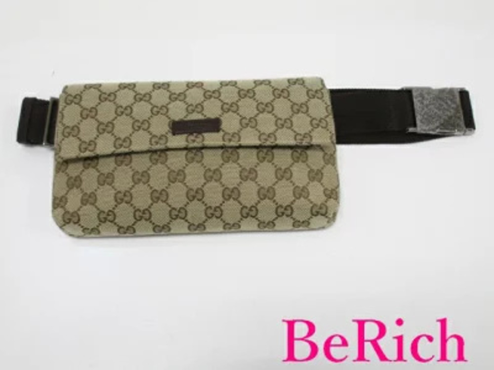 Gucci Waist Bag GG Brown Canvas Pouch Clutch Body Belt